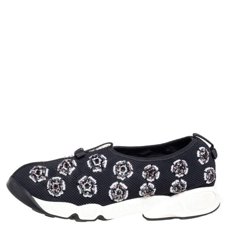 Pre Owned Dior Black Mesh Fusion Crystal Embellished Sneakers Size 39