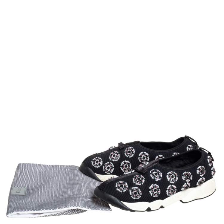 Pre Owned Dior Black Mesh Fusion Crystal Embellished Sneakers Size 39