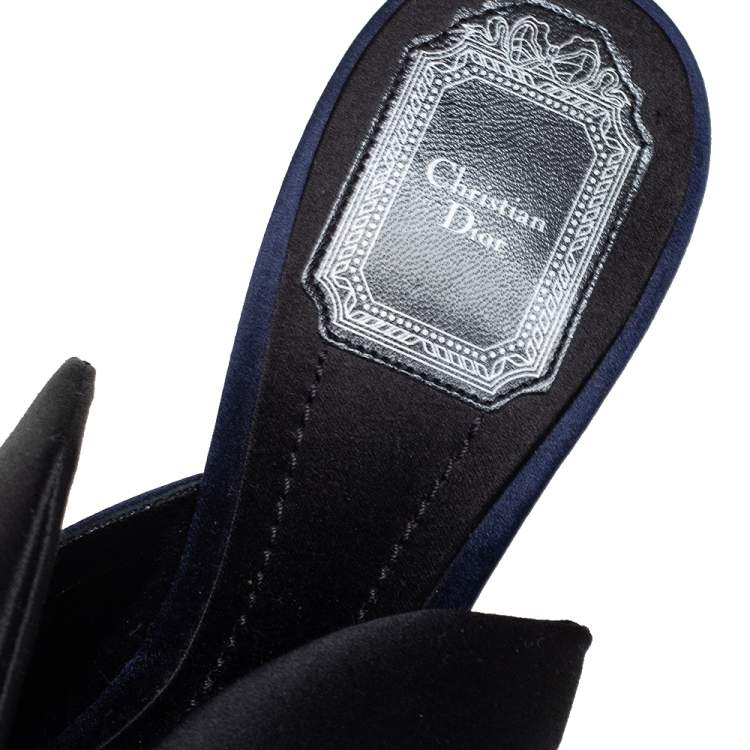 Pre Owned Dior Blue/Black Satin Bow Tie Slide Sandals Size 38.5