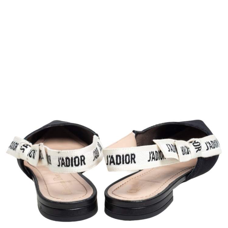 Pre Owned Dior Black Canvas J'adior Slingback Flats Size 36.5
