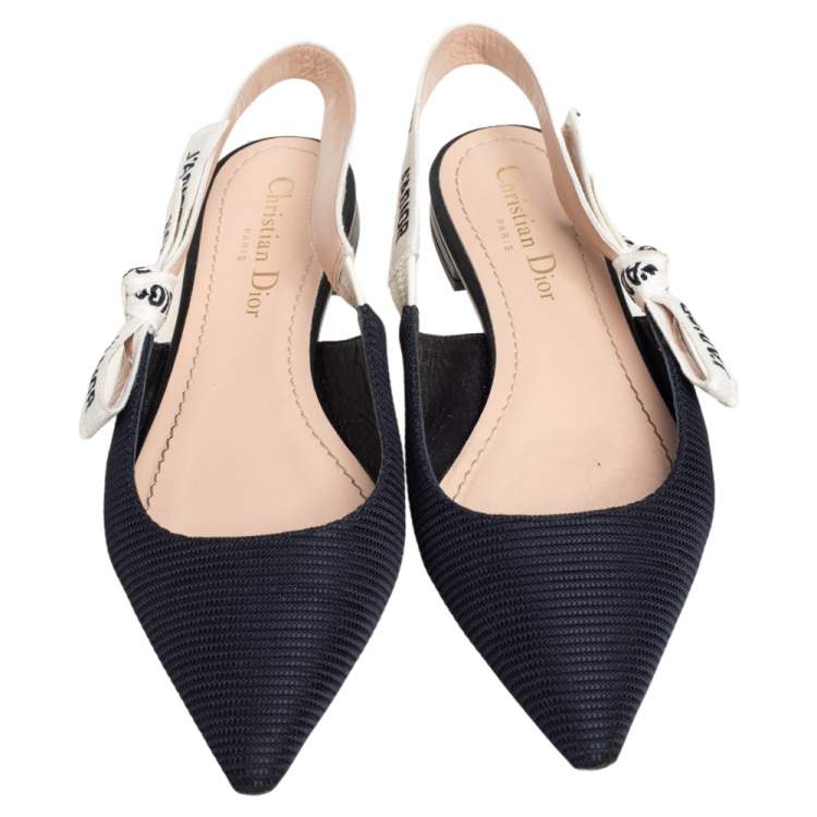 Pre Owned Dior Black Canvas J'adior Slingback Flats Size 36.5