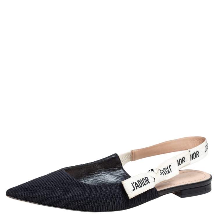 Pre Owned Dior Black Canvas J'adior Slingback Flats Size 36.5