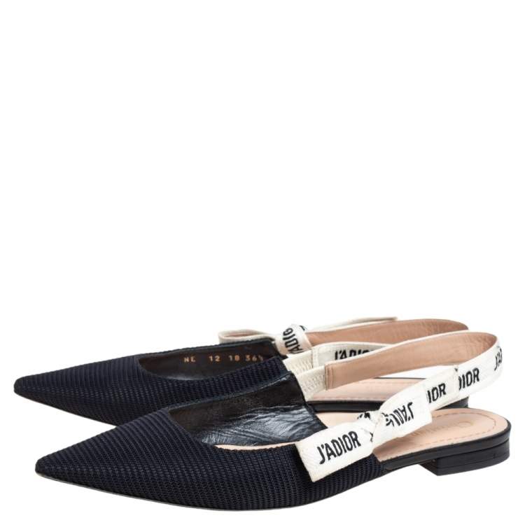Pre Owned Dior Black Canvas J'adior Slingback Flats Size 36.5