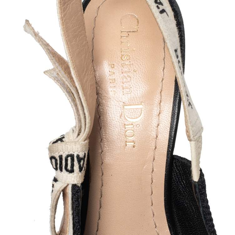 Pre Owned Dior Black/White Fabric J'Adior Slingback Pumps Size 35.5