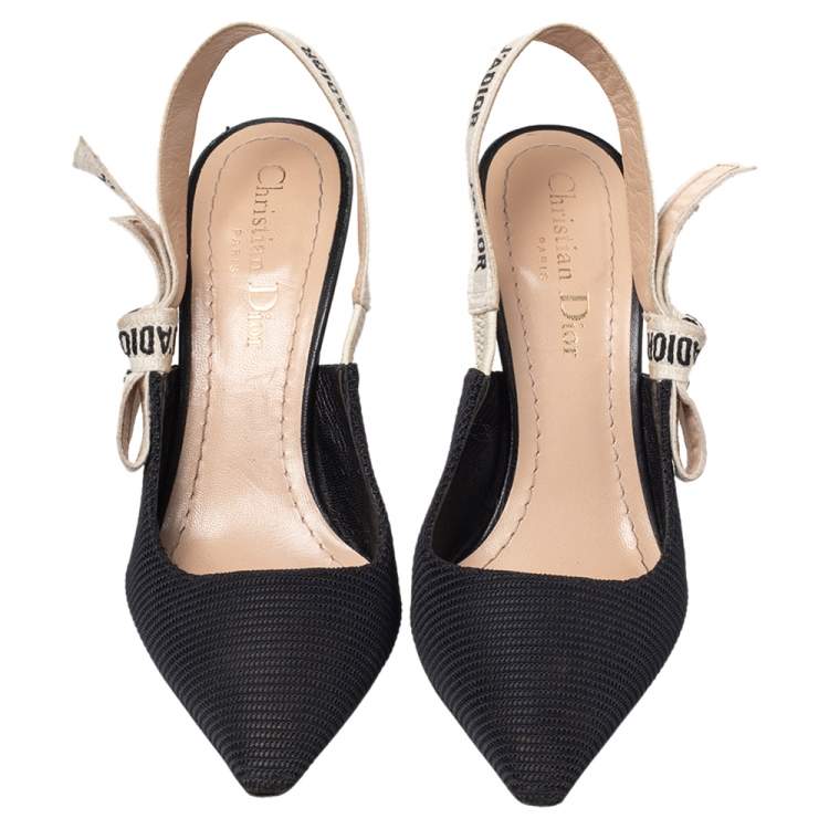 Pre Owned Dior Black/White Fabric J'Adior Slingback Pumps Size 35.5