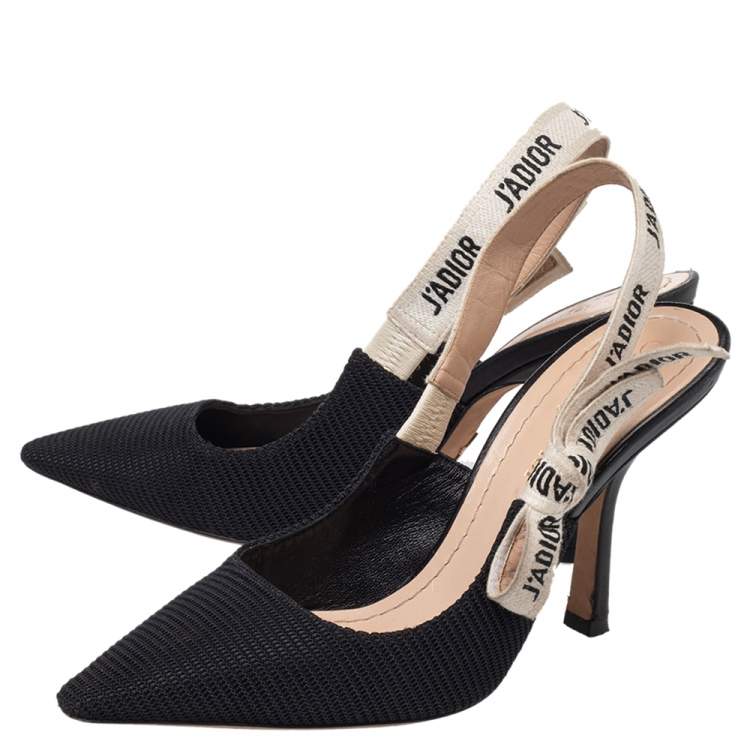 Pre Owned Dior Black/White Fabric J'Adior Slingback Pumps Size 35.5