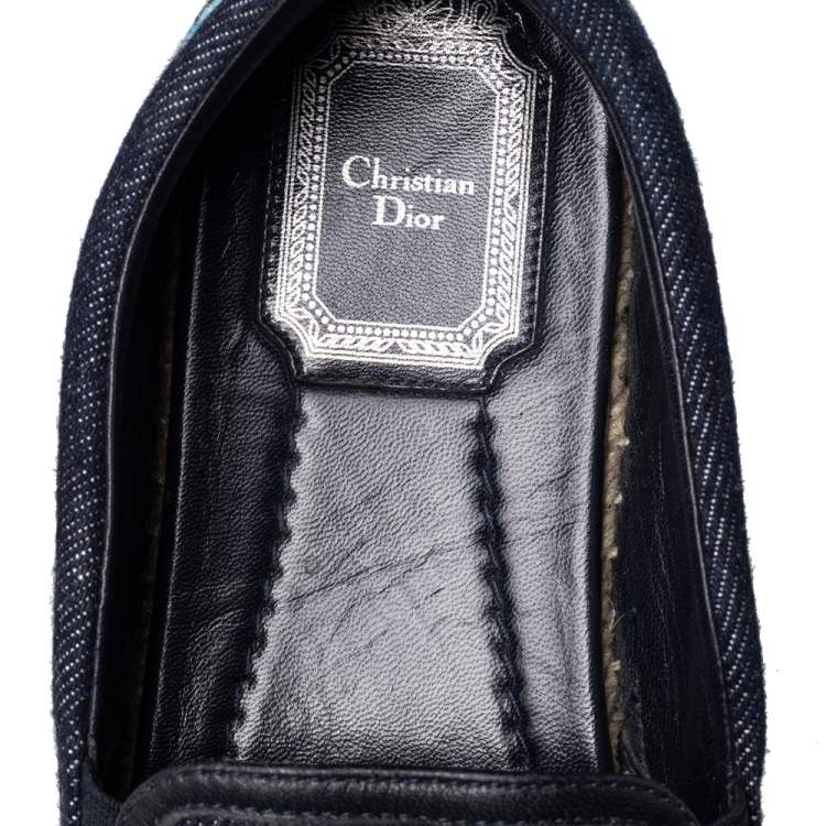 Pre Owned Dior Blue Floral Embroidered Denim Prairie Espadrille Flats Size 37