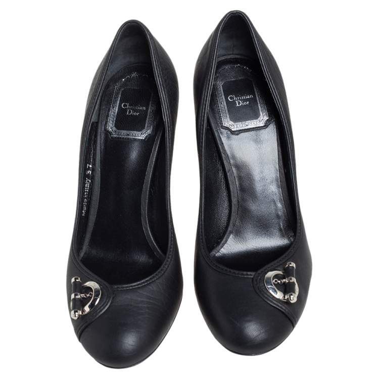 Pre Owned Dior Black Leather Slip On Pumps Size 37
