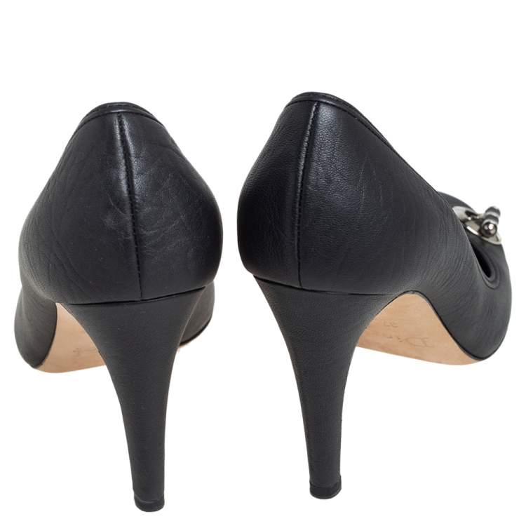 Pre Owned Dior Black Leather Slip On Pumps Size 37
