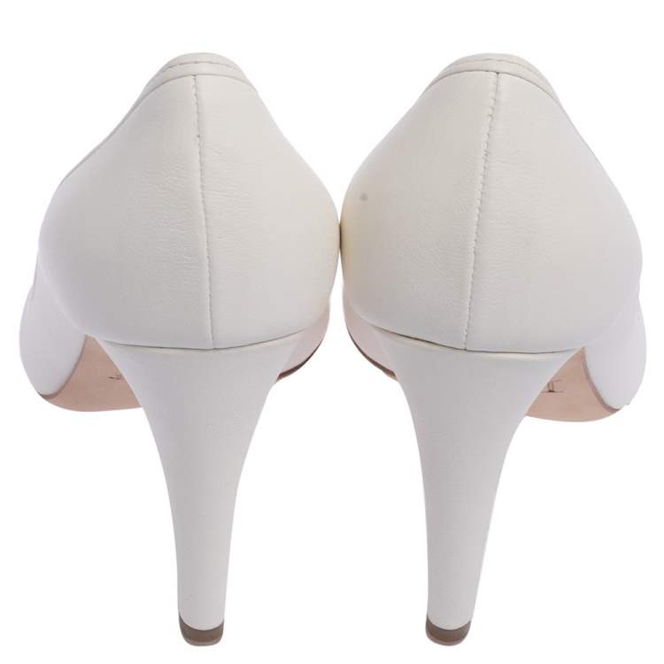 Pre Owned Dior White Leather Slip On Logo Pumps Size 37
