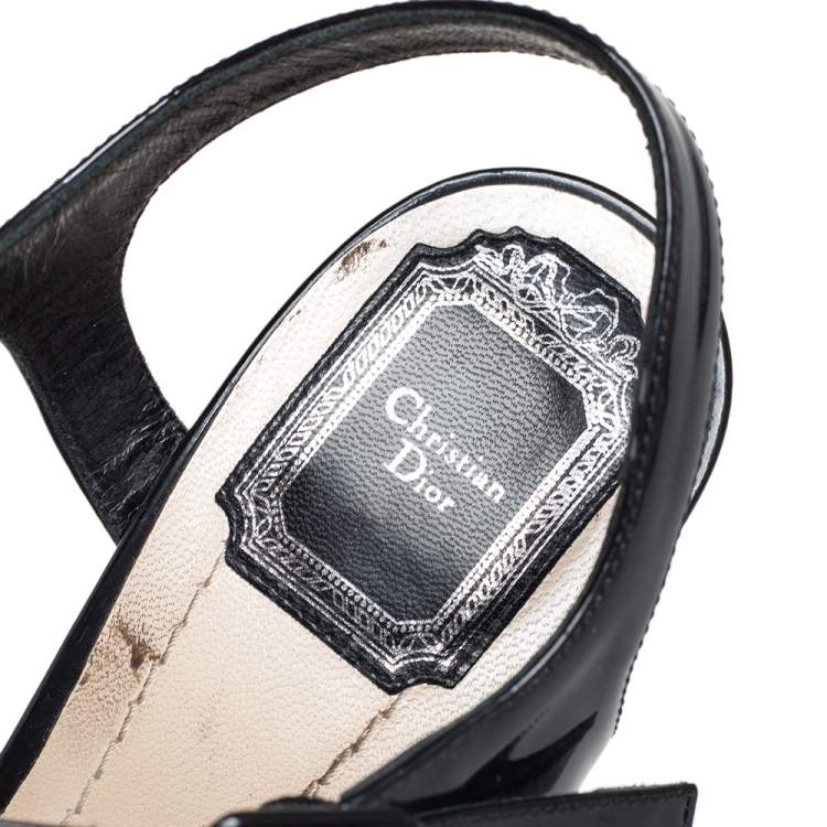 Pre Owned Dior Black Patent Leather Cannage Heel Platform Sandals Size 40
