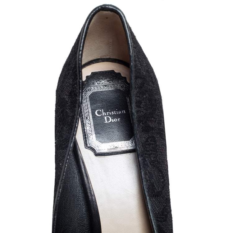 Pre Owned Dior Black Lace Peep Toe Pumps Size 39