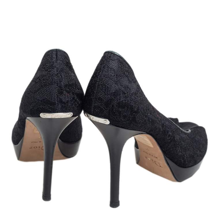 Pre Owned Dior Black Lace Peep Toe Pumps Size 39