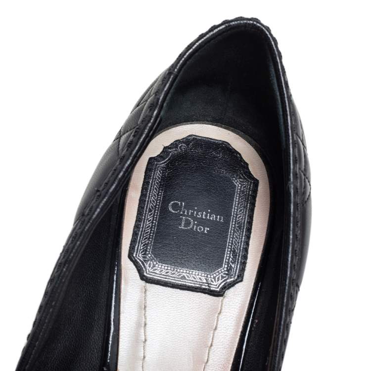 Pre Owned Dior Black Cannage Leather Bow Peep Toe Pumps Size 37