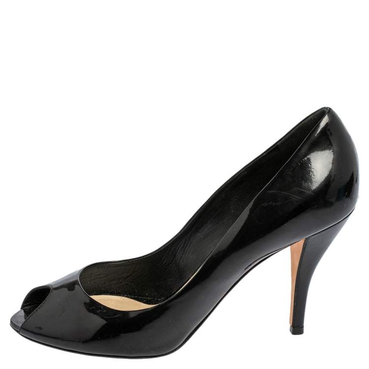 Pre Owned Dior Black Patent Leather Peep Toe Pumps Size 39