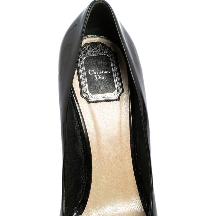 Pre Owned Dior Black Patent Leather Peep Toe Pumps Size 39