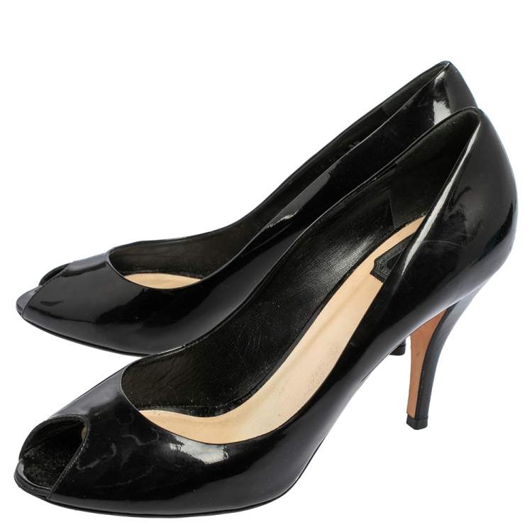 Pre Owned Dior Black Patent Leather Peep Toe Pumps Size 39