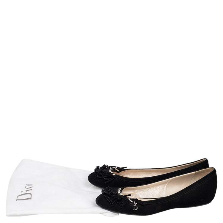 Pre Owned Dior Black Suede Fringe Detail Ballet Flats Size 38