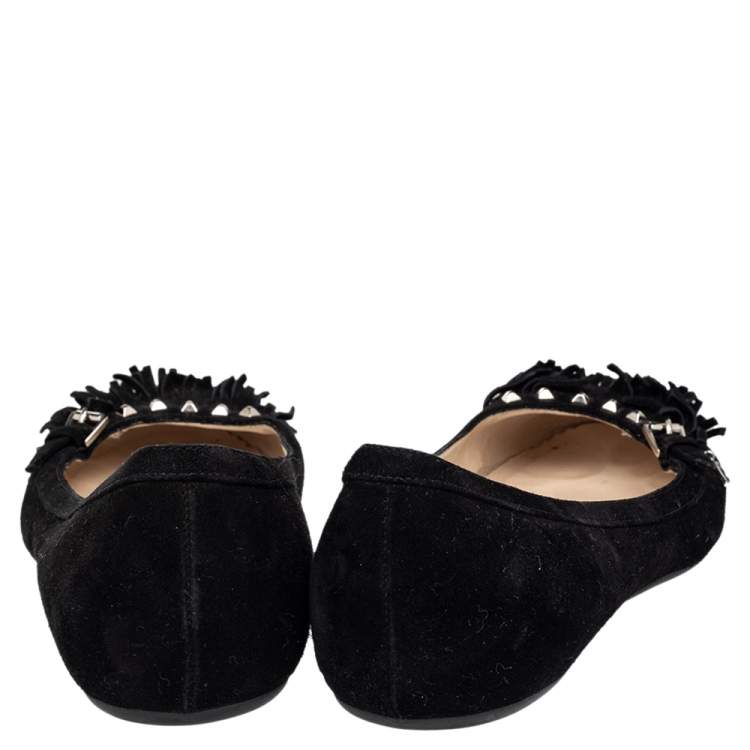 Pre Owned Dior Black Suede Fringe Detail Ballet Flats Size 38