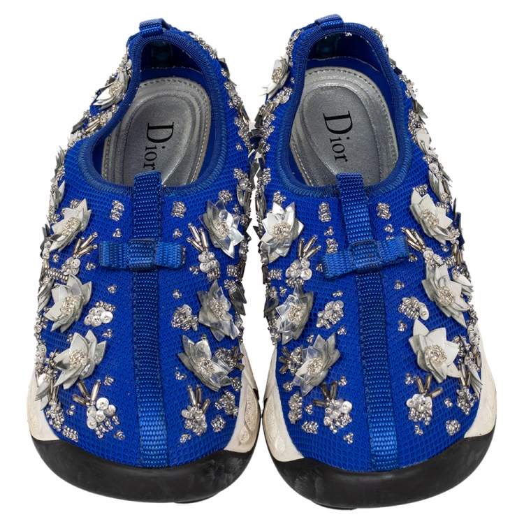 Pre Owned Dior Blue Mesh Fusion Embellished Slip On Sneakers Size 38.5