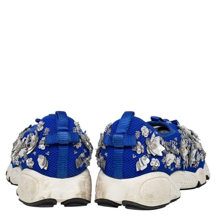 Pre Owned Dior Blue Mesh Fusion Embellished Slip On Sneakers Size 38.5