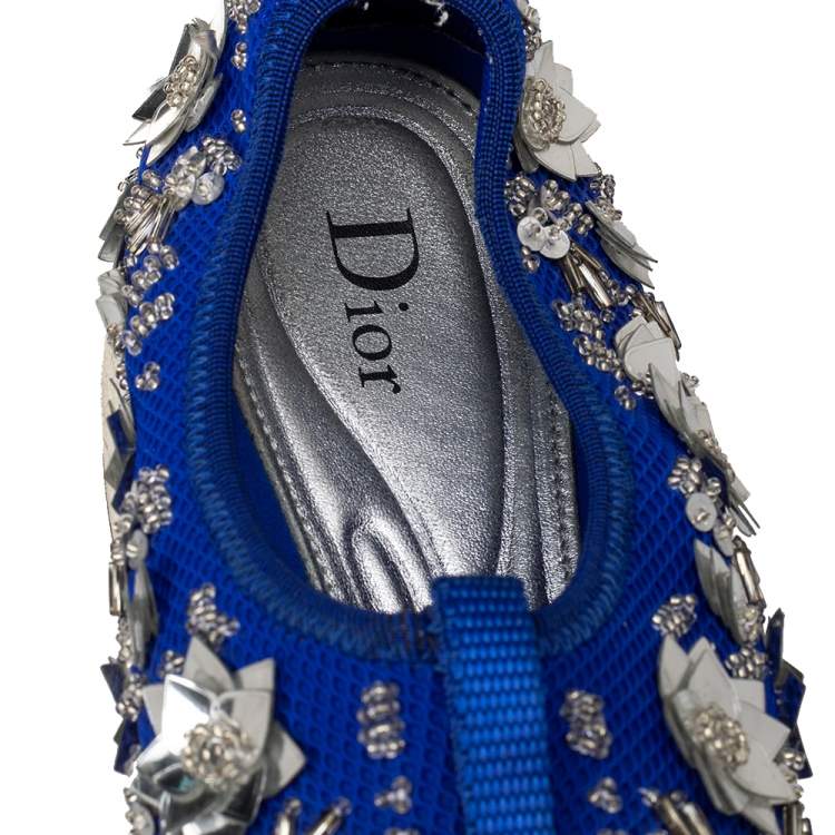 Pre Owned Dior Blue Mesh Fusion Embellished Slip On Sneakers Size 38.5