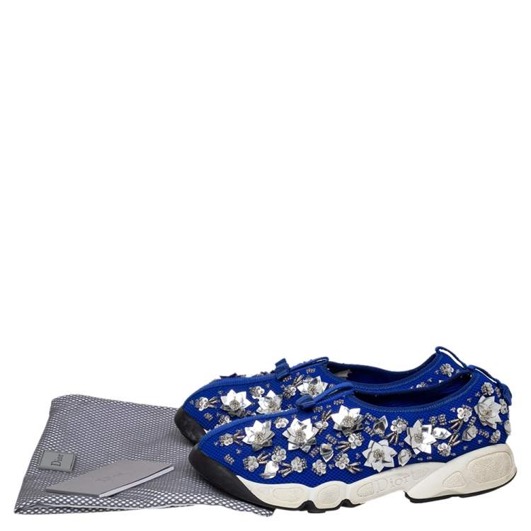 Pre Owned Dior Blue Mesh Fusion Embellished Slip On Sneakers Size 38.5