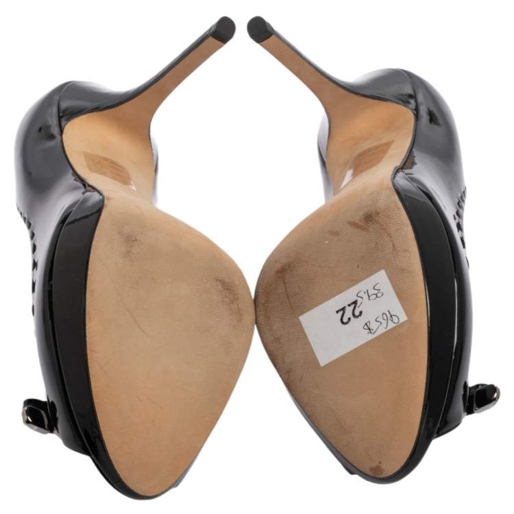 Pre Owned Dior Black Patent Leather Bow Peep Toe Pumps Size 39.5