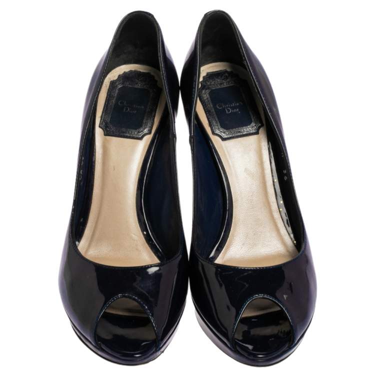 مملوكة مسبقًا Dior Purple Patent Leather Miss Dior Peep Toe Pumps Size 36