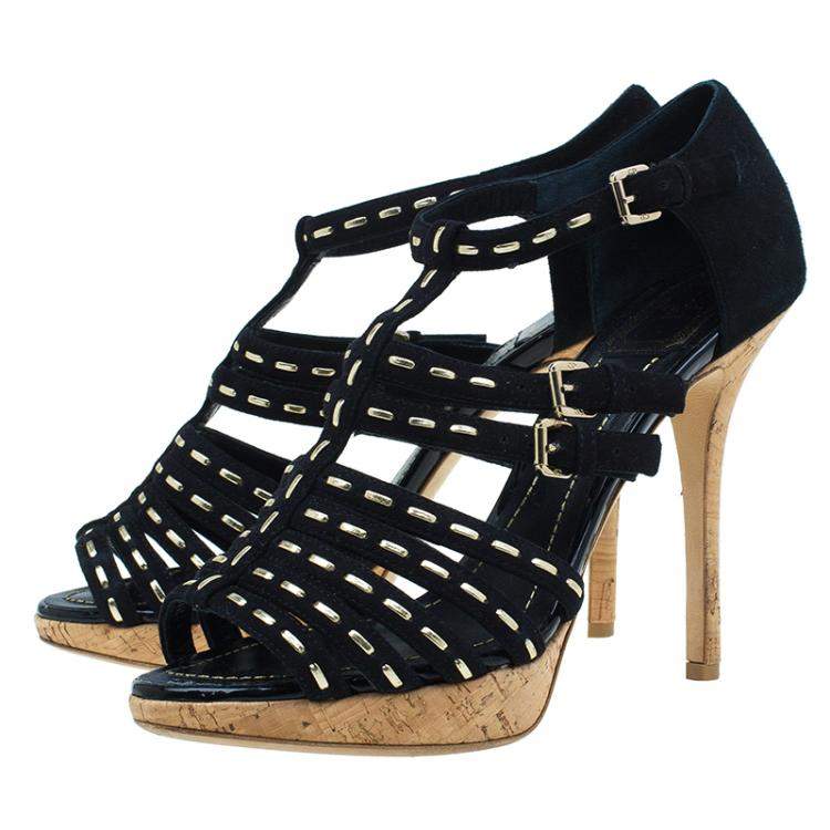Pre Owned Dior Black Suede Stitched Antica Platform Sandals Size 39.5