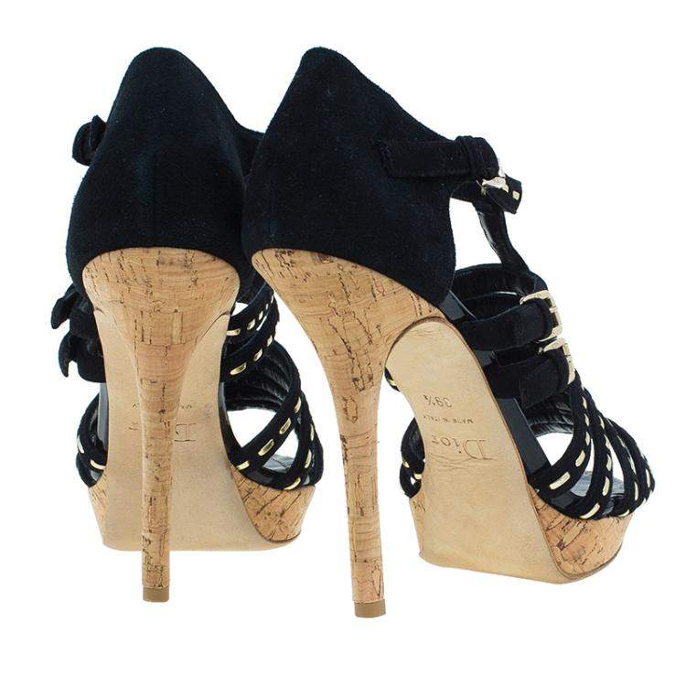 Pre Owned Dior Black Suede Stitched Antica Platform Sandals Size 39.5
