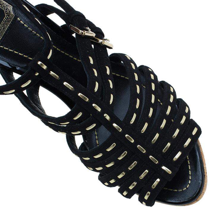Pre Owned Dior Black Suede Stitched Antica Platform Sandals Size 39.5
