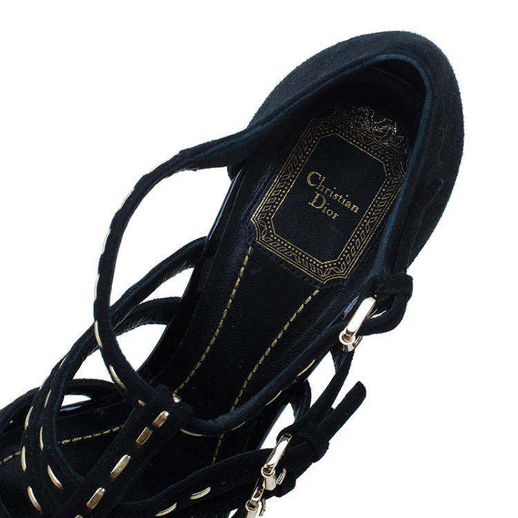 Pre Owned Dior Black Suede Stitched Antica Platform Sandals Size 39.5