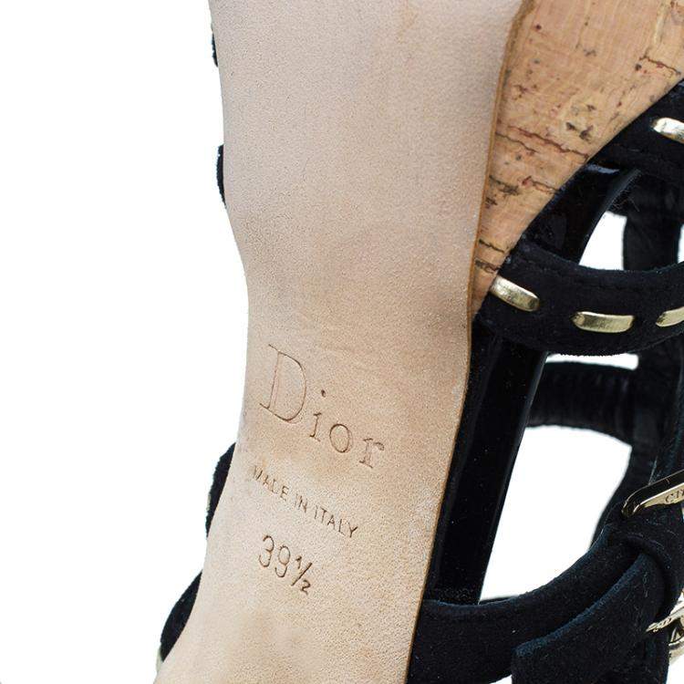 Pre Owned Dior Black Suede Stitched Antica Platform Sandals Size 39.5
