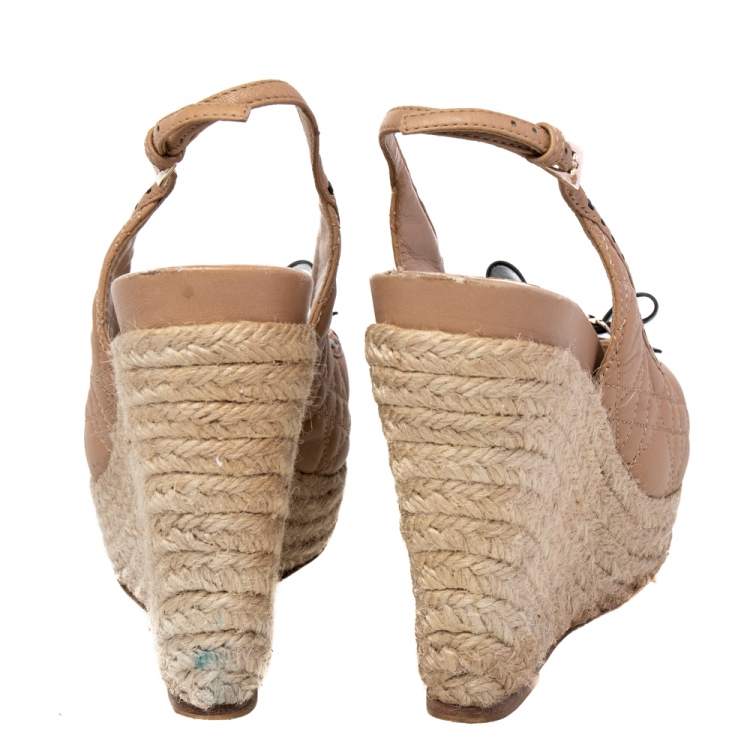 Pre Owned Dior Beige/Black Quilted And Patent Leather Platform Sandals Size 37