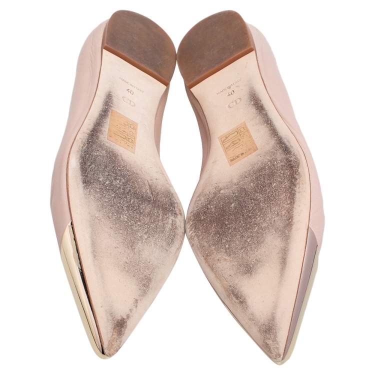 Pre Owned Dior Beige Leather Metal Point Ballet Flats Size 40