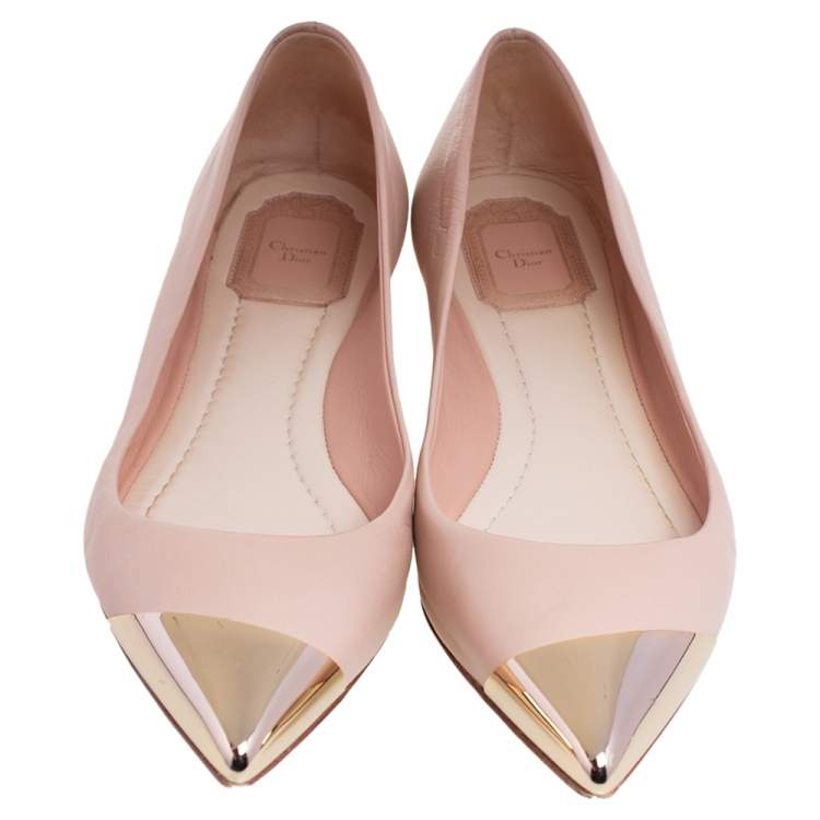 Pre Owned Dior Beige Leather Metal Point Ballet Flats Size 40