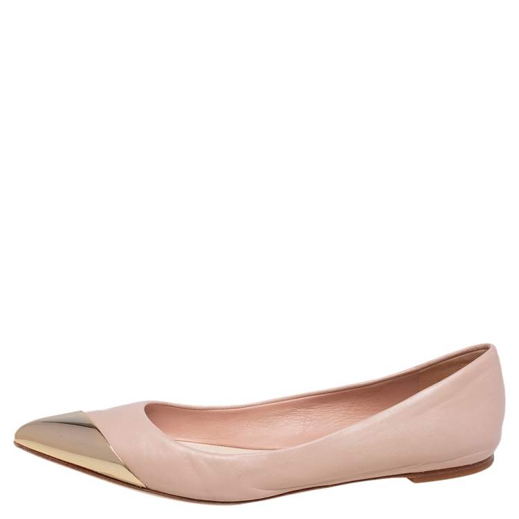 Pre Owned Dior Beige Leather Metal Point Ballet Flats Size 40