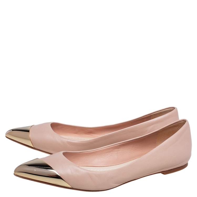 Pre Owned Dior Beige Leather Metal Point Ballet Flats Size 40