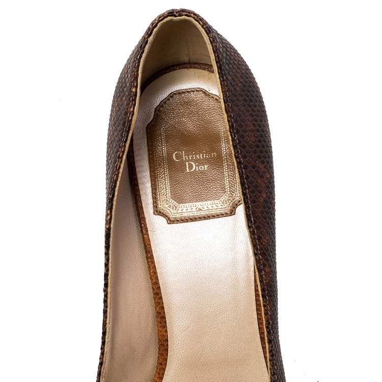 Pre Owned Dior Brown Karung Cut Out Pumps Size 38.5