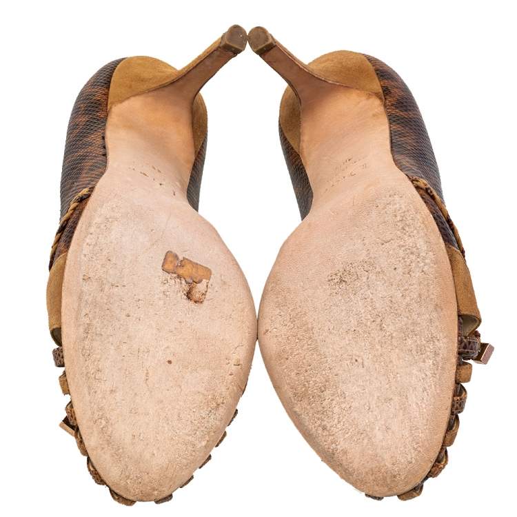 Pre Owned Dior Brown Karung Cut Out Pumps Size 38.5