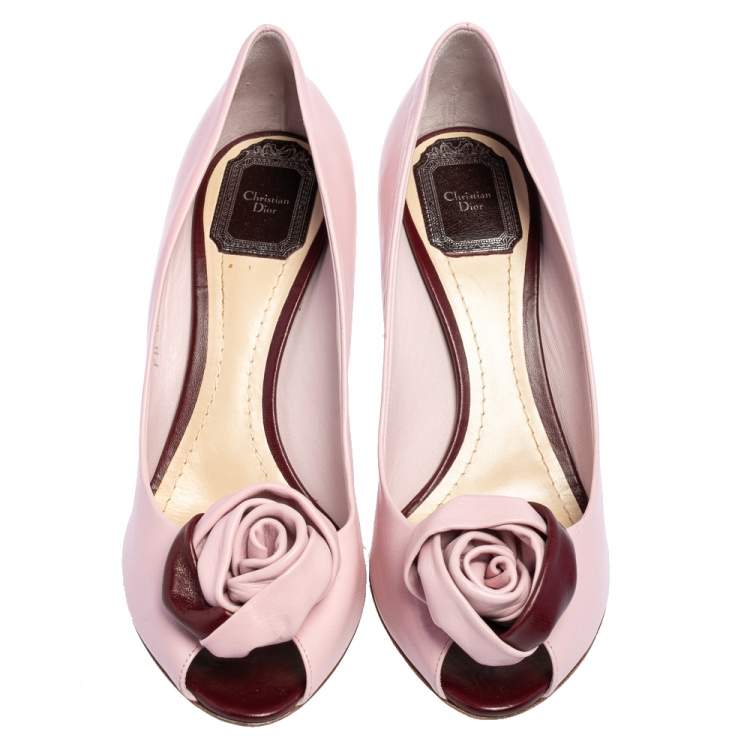 Pre Owned Dior Purple/Burgundy Leather Rose Peep Toe Pumps Size 39.5