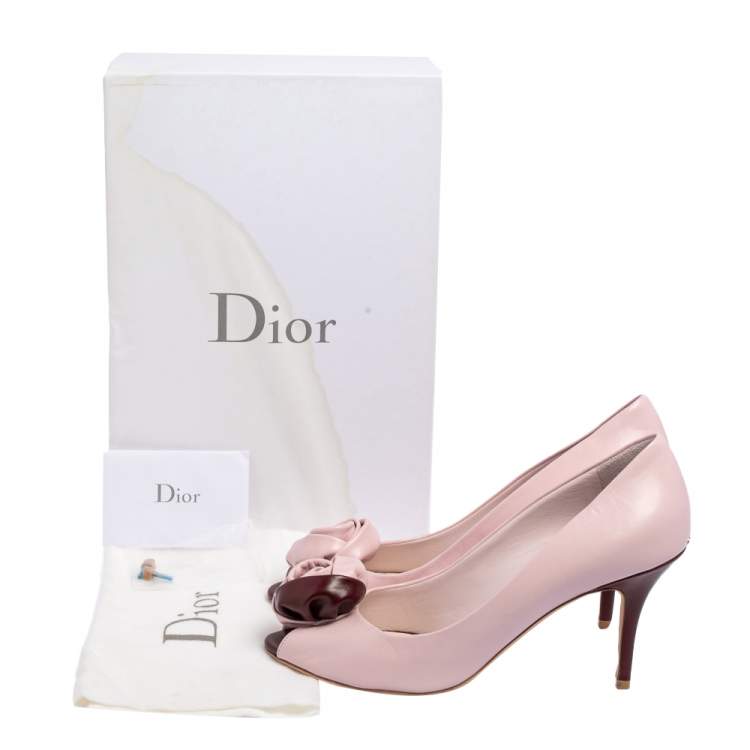 Pre Owned Dior Purple/Burgundy Leather Rose Peep Toe Pumps Size 39.5