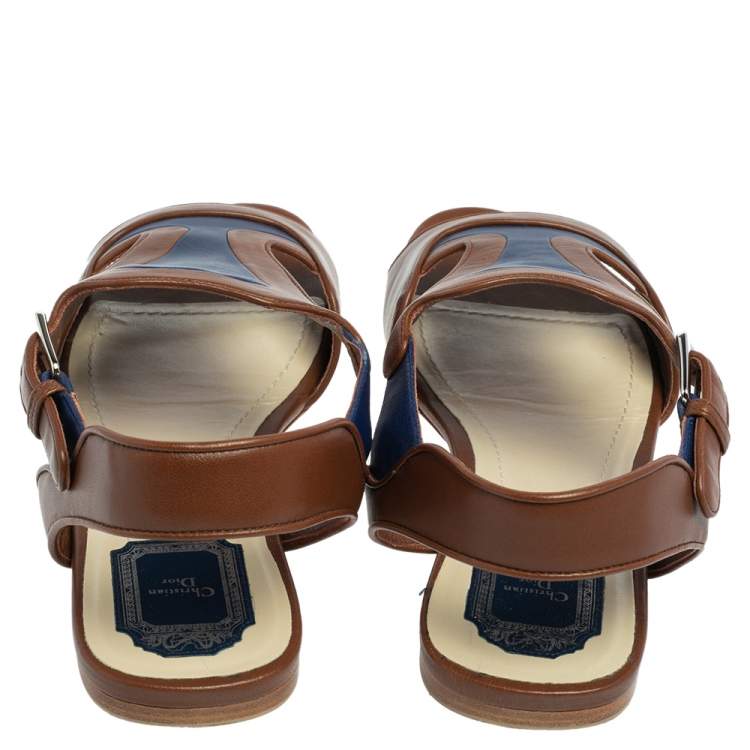 Pre Owned Dior Brown/Blue Leather Chromatic Slingback Flat Sandals Size 41
