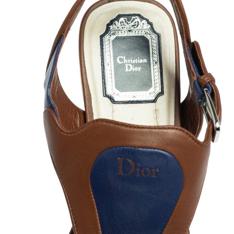 Pre Owned Dior Brown/Blue Leather Chromatic Slingback Flat Sandals Size 41