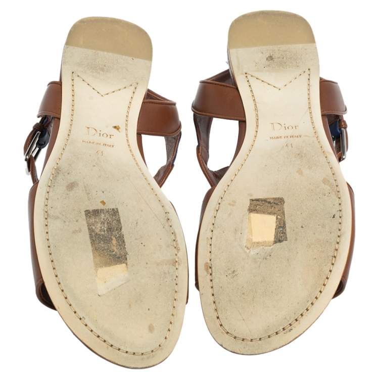 Pre Owned Dior Brown/Blue Leather Chromatic Slingback Flat Sandals Size 41
