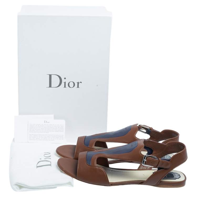 Pre Owned Dior Brown/Blue Leather Chromatic Slingback Flat Sandals Size 41