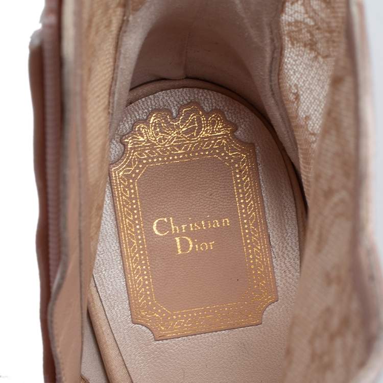Pre Owned Dior Beige Floral Lace & Satin Peep Toe Platform Booties Size 39