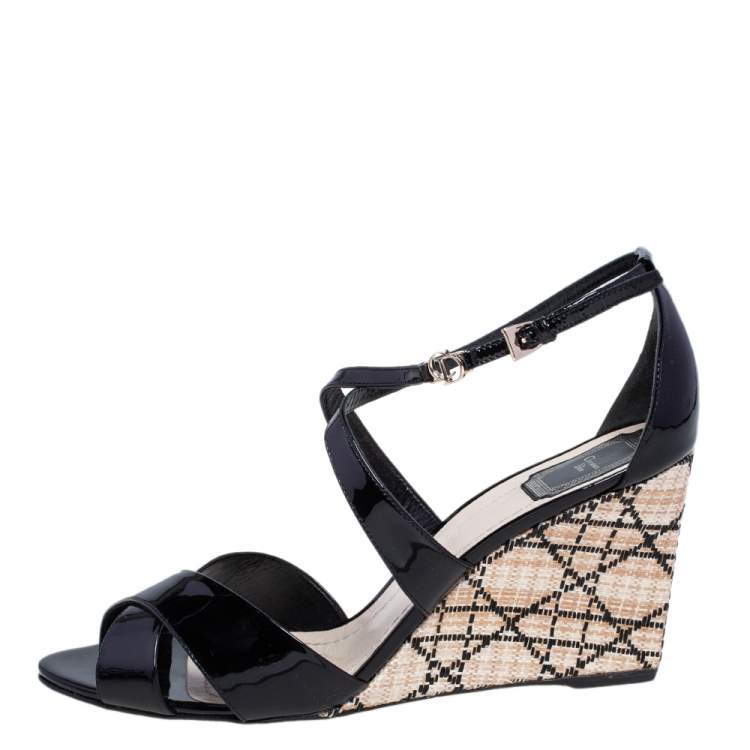 Pre Owned Dior Black Patent Leather Escapade Wedge Sandals Size 41