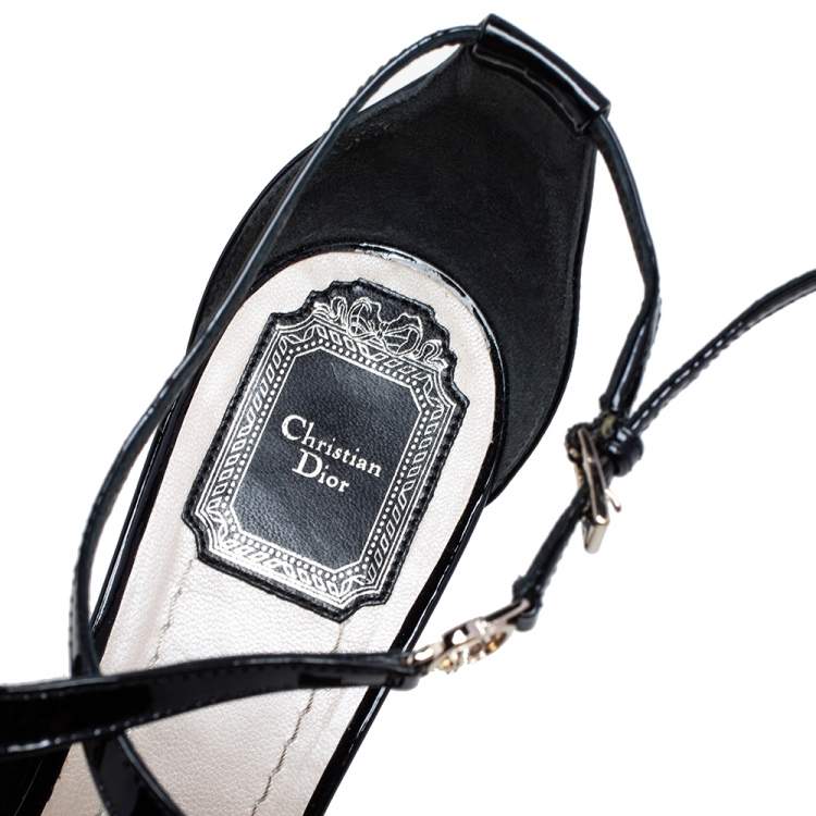 Pre Owned Dior Black Patent Leather Escapade Wedge Sandals Size 41